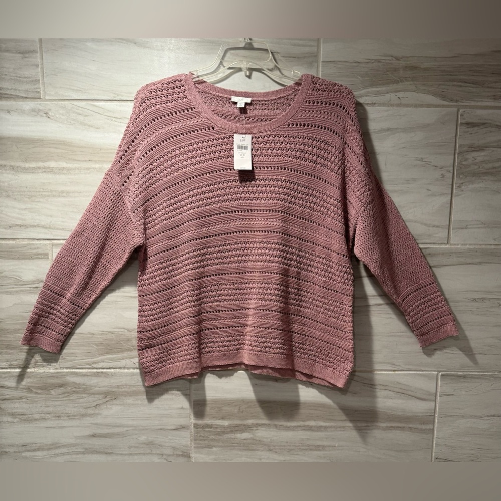 J. Jill Women’s NWT Tunic Sweater Dk Mauve Open Weave Pattern Size XLP - Picture 2 of 10